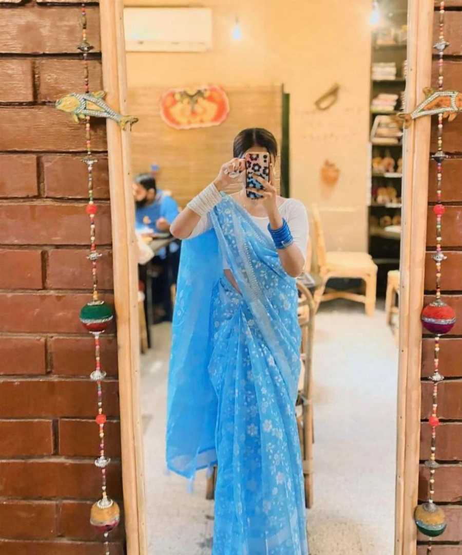 হাফ,সিল্ক,গ্লিটার,প্রিন্ট,শাড়ি,