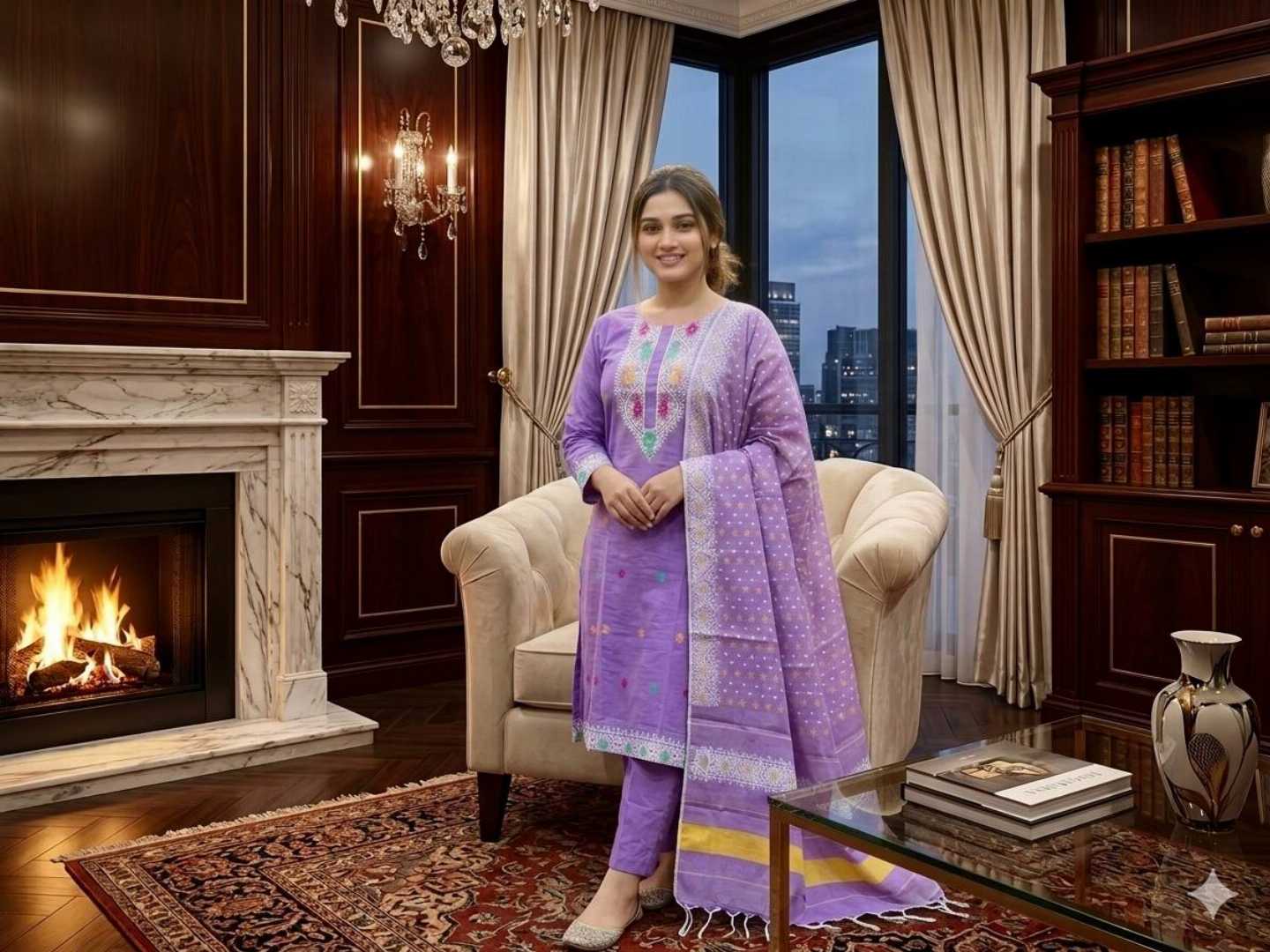 ফুল,গলা,জামদানী,থ্রি,পিছ