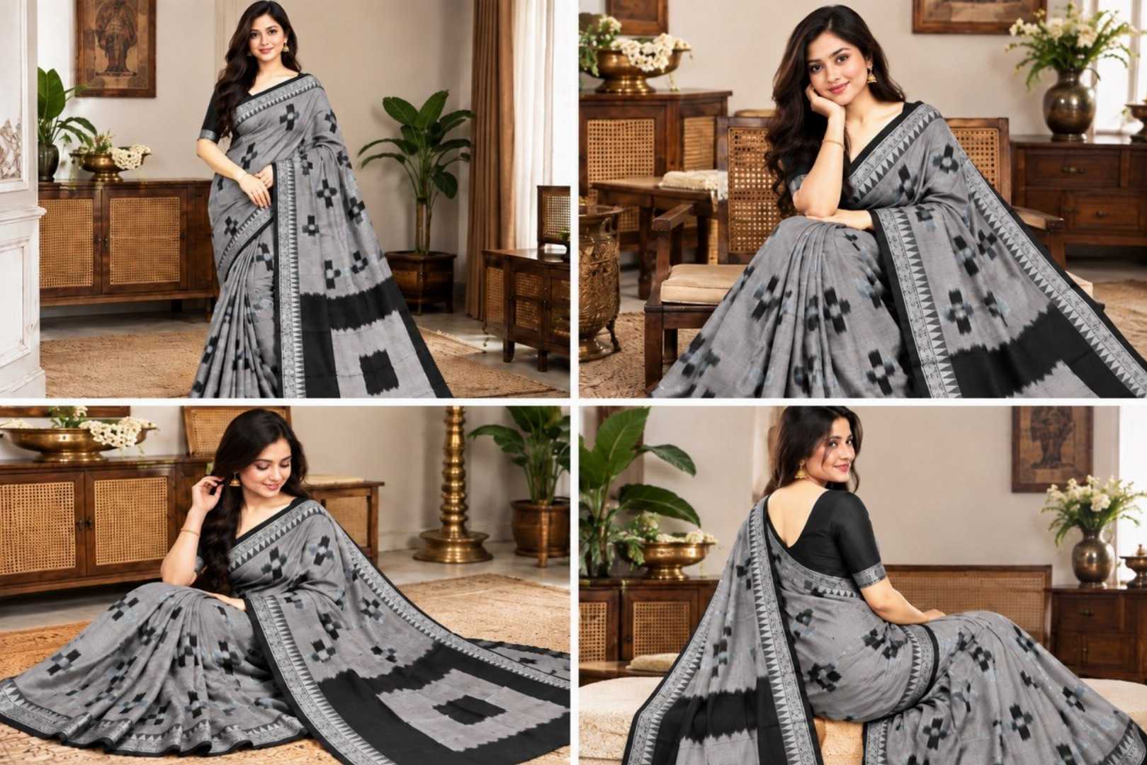 চিত্ররঞ্জন,হাতের,তাঁতে,বোনা,গ্যাস,মাসলাইস,ইক্কাত,শাড়ি,—,ব্লাউজ,পিসসহ